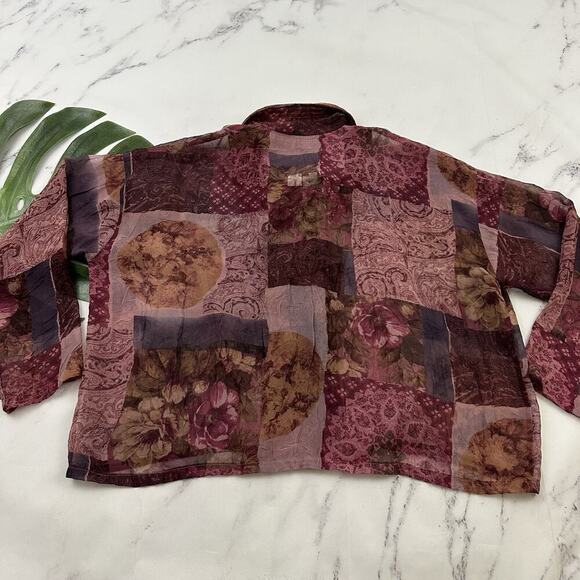 Everything Works Donna Jessica Blouse Top Size 1 S Purple Mixed Floral Patchwork - Picture 7 of 11